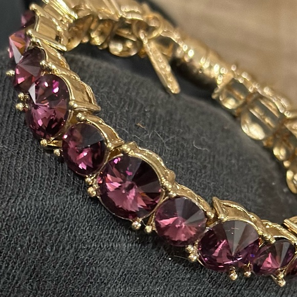 Tasha Gold Plate Bracelet with Purple Crystal Stones - Picture 2 of 4